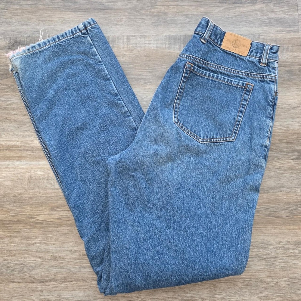 Eddie Bauer Vintage Flannel Lined Jeans Pink Plaid Blue Denim 14 Tall Distressed